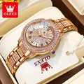 OLEVS 9943 Women Watch Roman Diamond Dial Full Pink Elegant Ladies' Watch Stainless steel Waterproof Quartz Women's Wristwatches